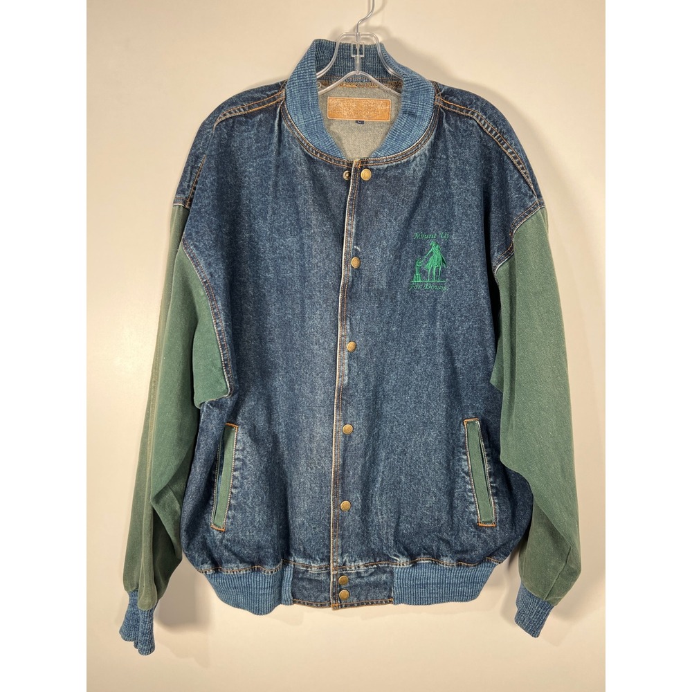 Vintage Western Denim Blue Green Bomber Jacket Horse Westernwear Large